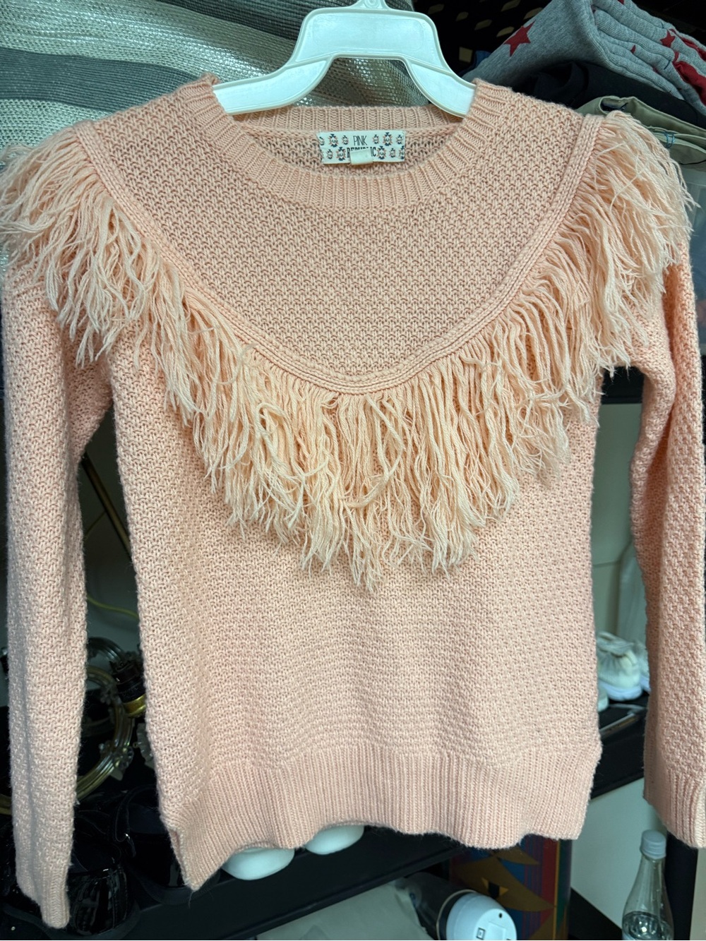 Pink Republic Peach Fringe Crewneck Sweater